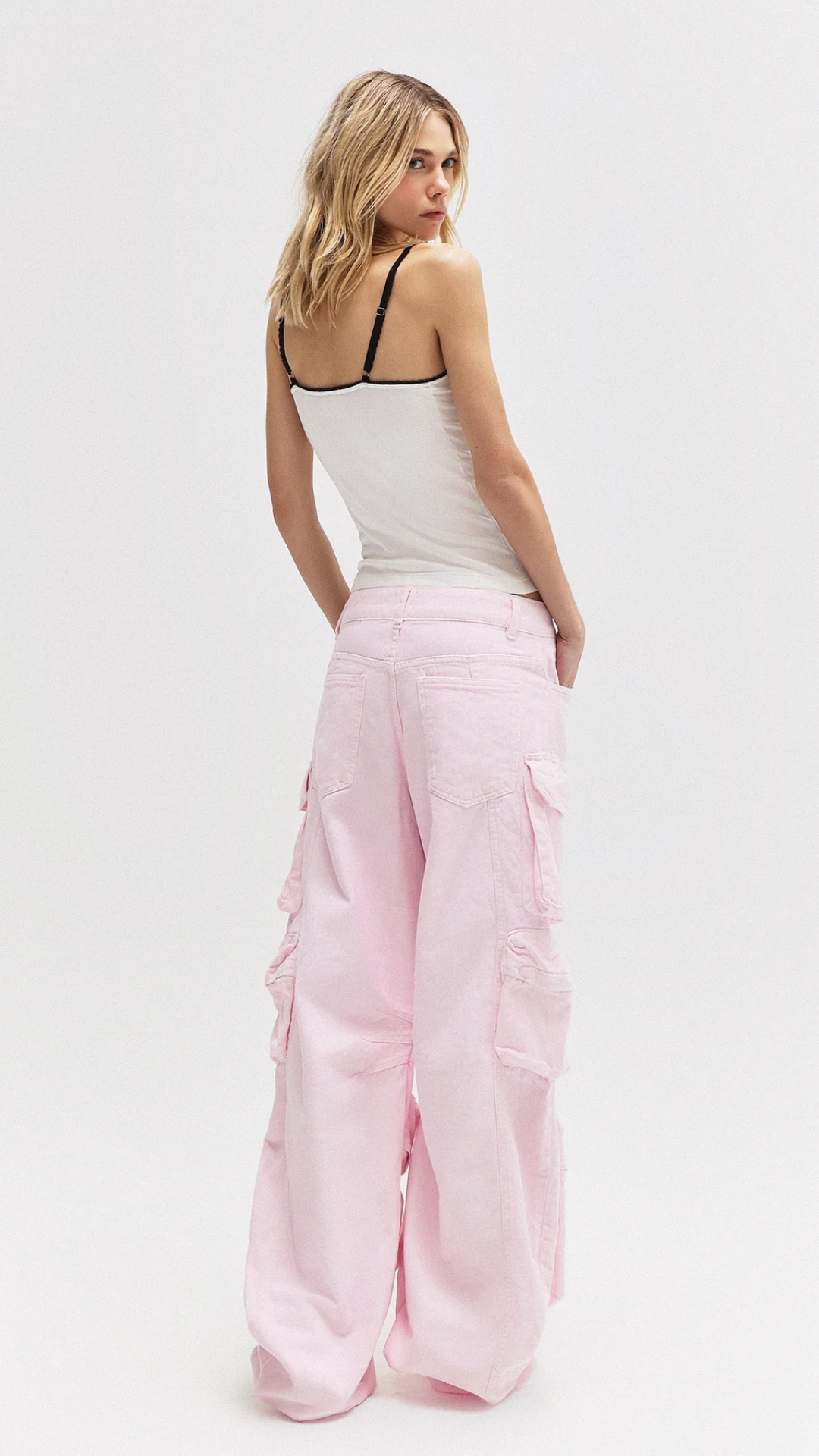 Calça Cargo 12 Bolsos Rosa Claro