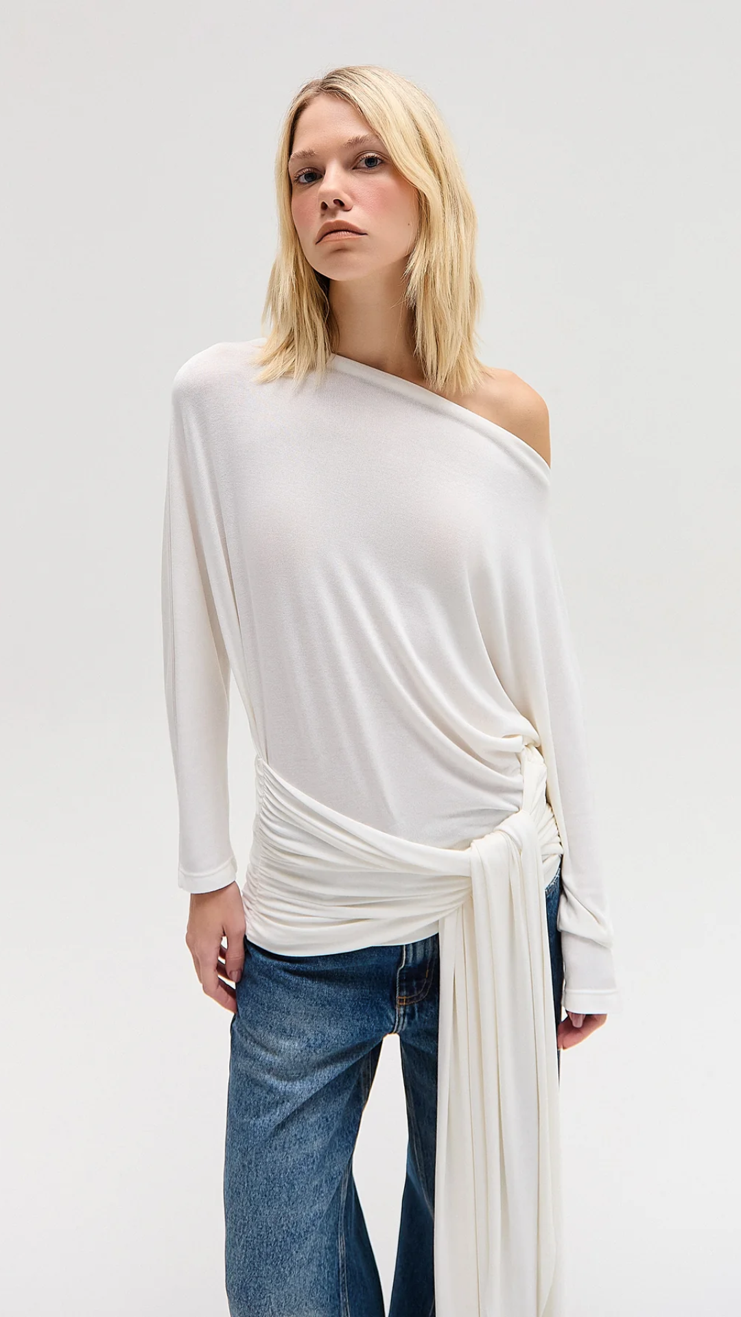 Blusa Manga Raglan Drapeada Off White