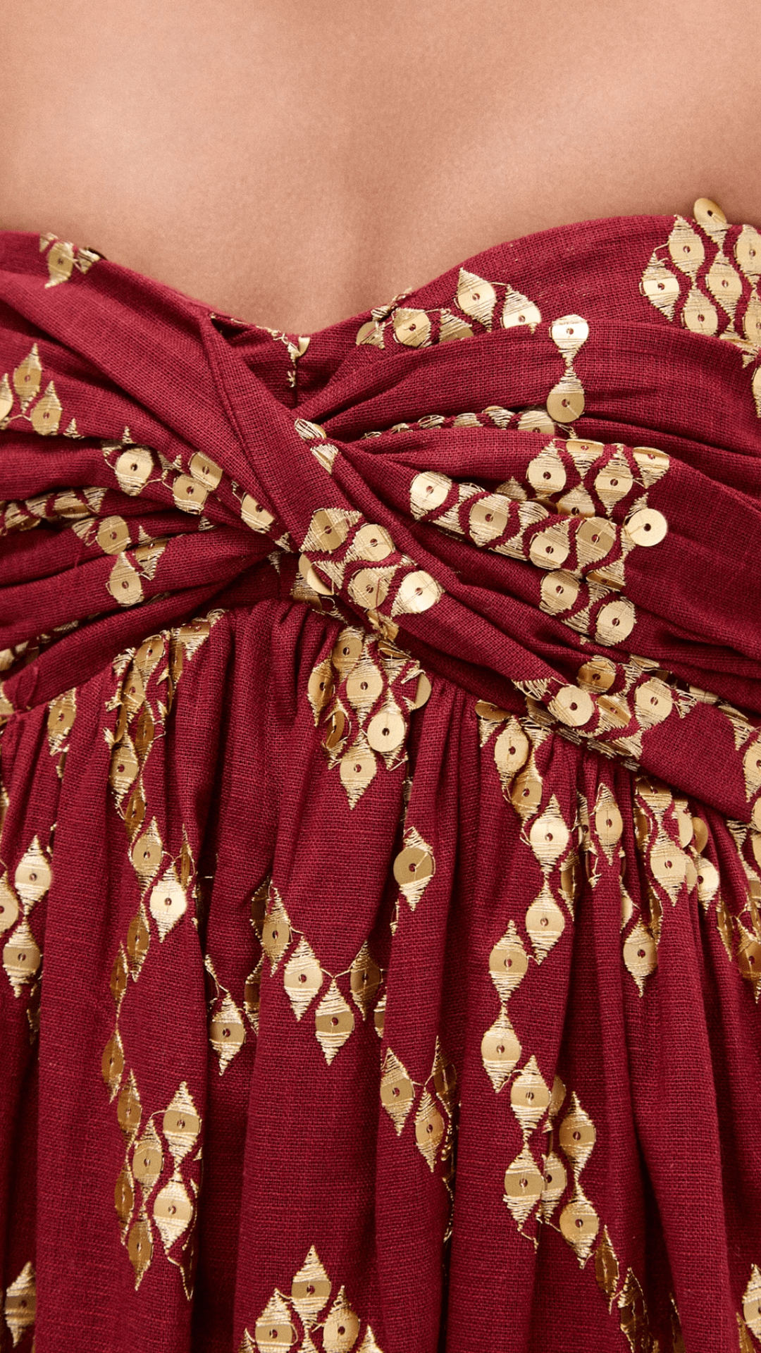 Vestido Longo Jacquard Dourado e Vermelho