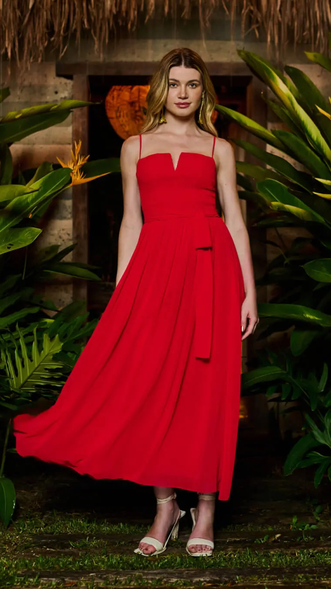 Vestido Midi Alças Finas Vermelho